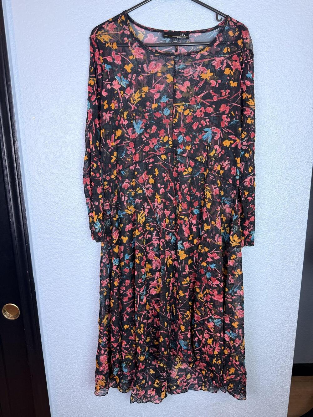 Liv By Habitat Clothes Dress Womens Medium Multi Floral Mesh Swing Sheer Boho